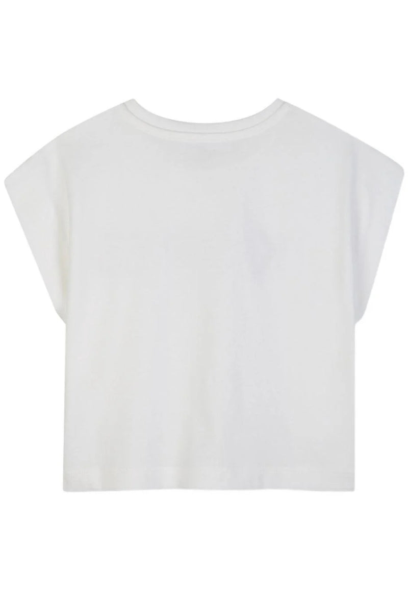 T-shirt da bambina e ragazza in cotone con logo lettering frontale con mini strass R30607/117