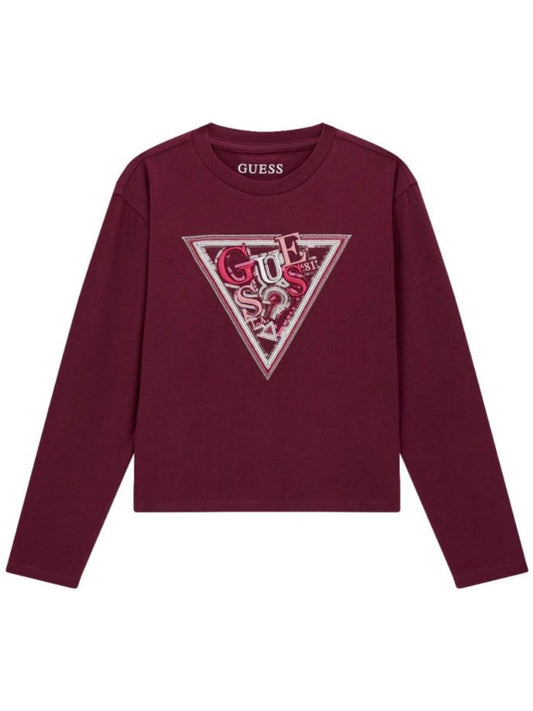 Maglia da ragazza con maxi triangolo loggato con paillettes J6YI07K3704