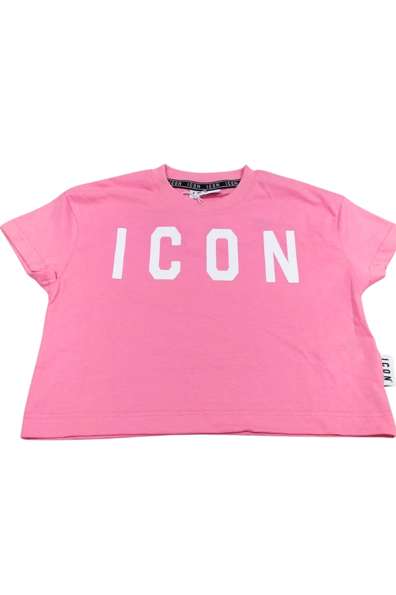 T-shirt cropped da ragazza con maxi logo lettering frontale IGKS001152