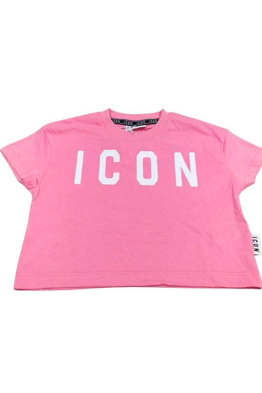T-shirt cropped da ragazza con maxi logo lettering frontale IGKS001152