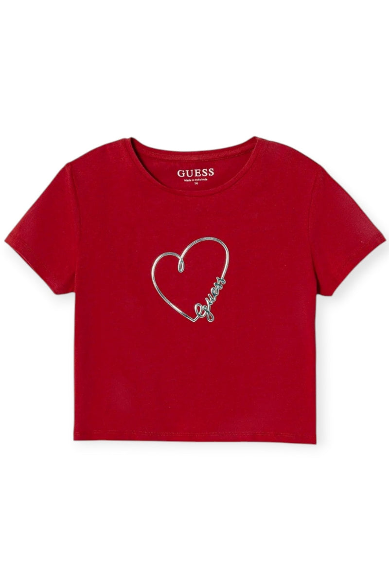 T-shirt da ragazza con decorazione laminata con logo lettering frontale in rilievo J6RI06K6YW4