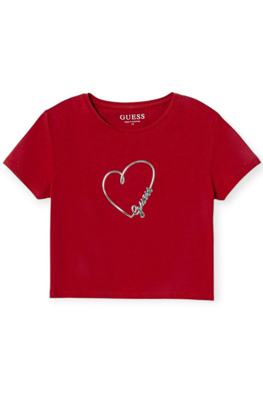 T-shirt da ragazza con decorazione laminata con logo lettering frontale in rilievo J6RI06K6YW4