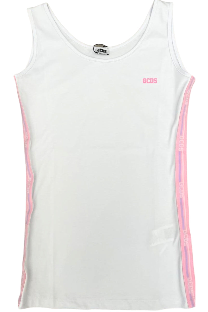 Canotta da ragazza con fasce laterali multi logo a contrasto colore C1GJQB559J336