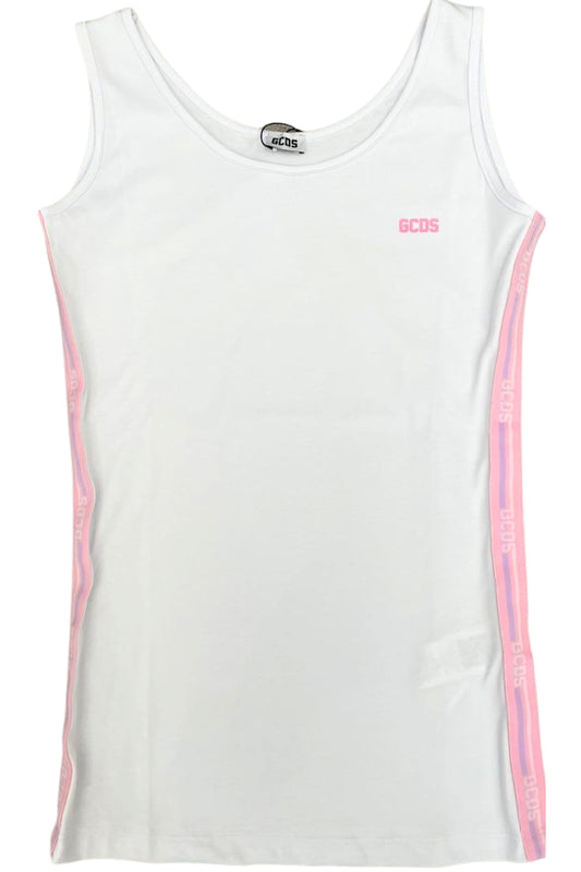 Canotta da ragazza con fasce laterali multi logo a contrasto colore C1GJQB559J336