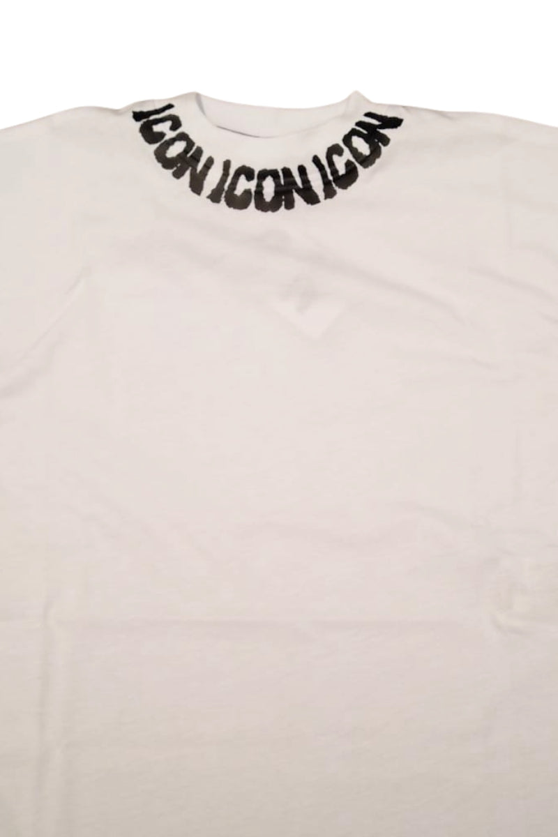 T-shirt girocollo da ragazzo con multi logo lettering a contrasto sul collo IBKS001100