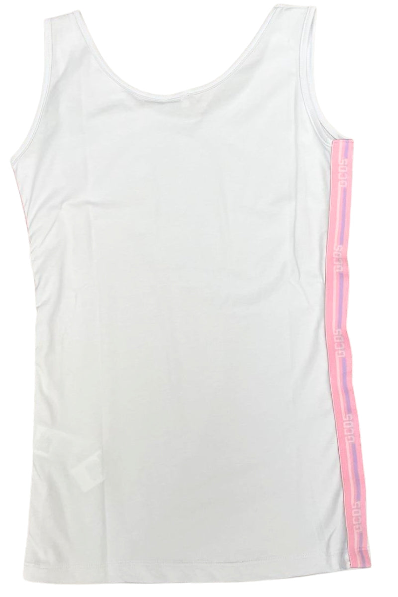 Canotta da ragazza con fasce laterali multi logo a contrasto colore C1GJQB559J336