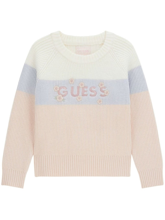 Maglione da neonata e bambina con logo lettering ricamato con fiori sul davanti K6BR08Z1286