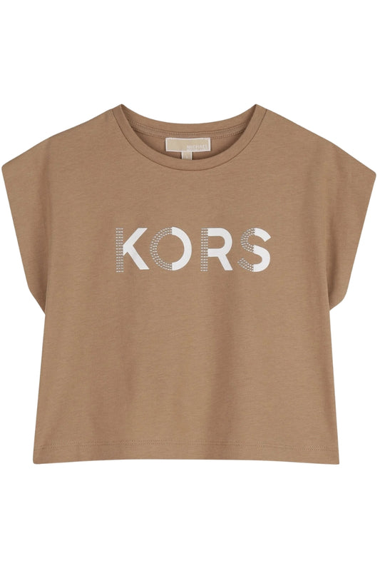 T-shirt da bambina e ragazza con logo lettering frontale con mini strass R30607/263