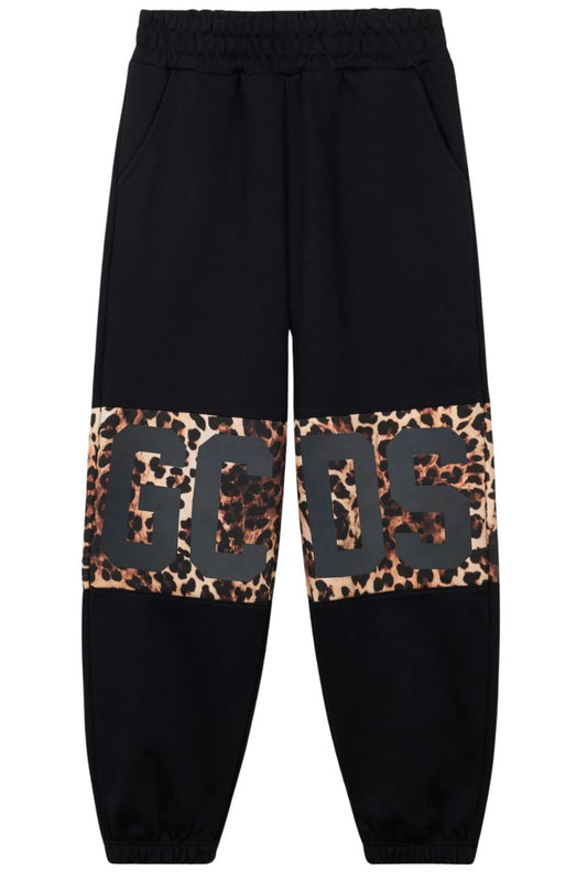 Pantaloni tuta da ragazza con maxi banda loggata e leopardata Z0GJQI588F005