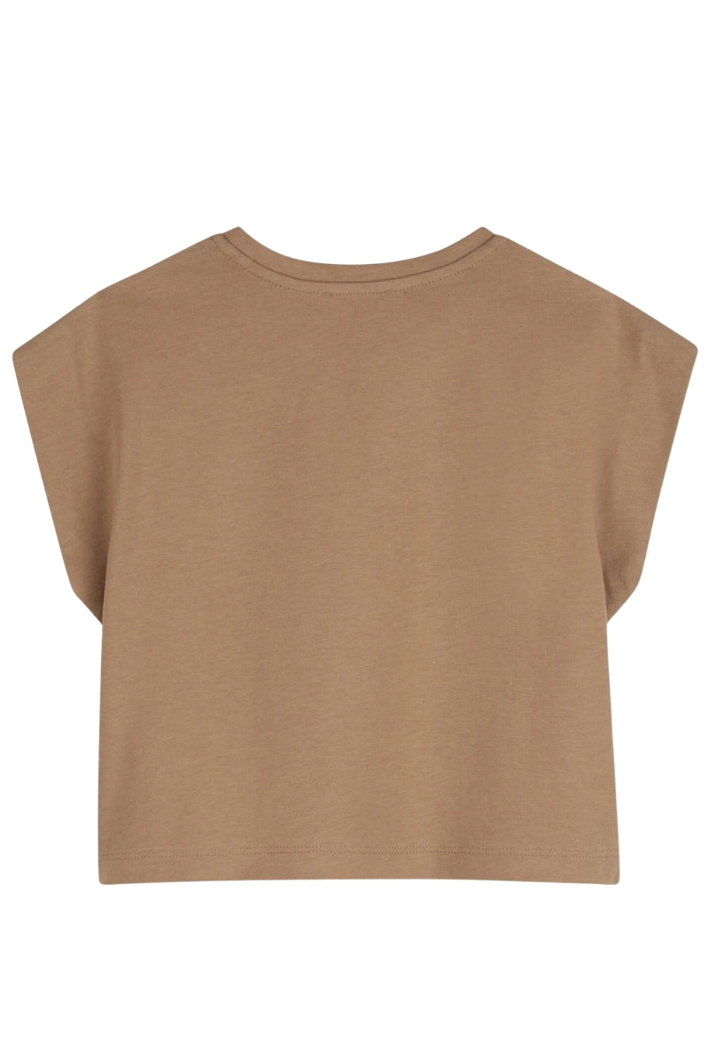 T-shirt da bambina e ragazza con logo lettering frontale con mini strass R30607/263