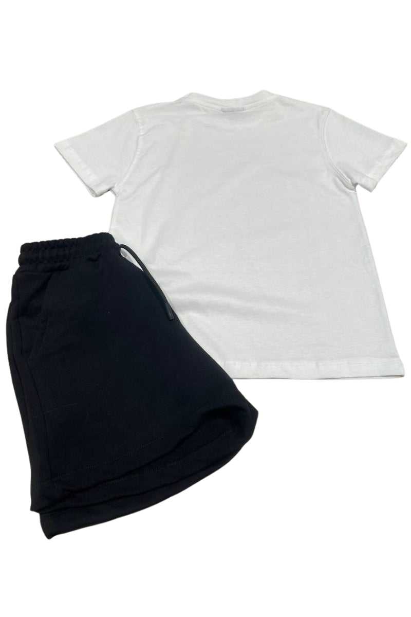 Completo da ragazza due pezzi t-shirt e bermuda con logo lettering con strass 26EDK58969