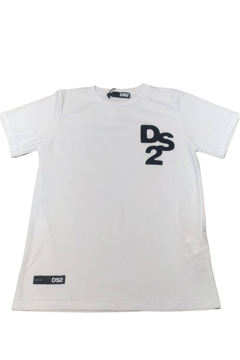 T-shirt da ragazzo in cotone con patch logo monogram a contrasto cucita sul davanti SS26K34