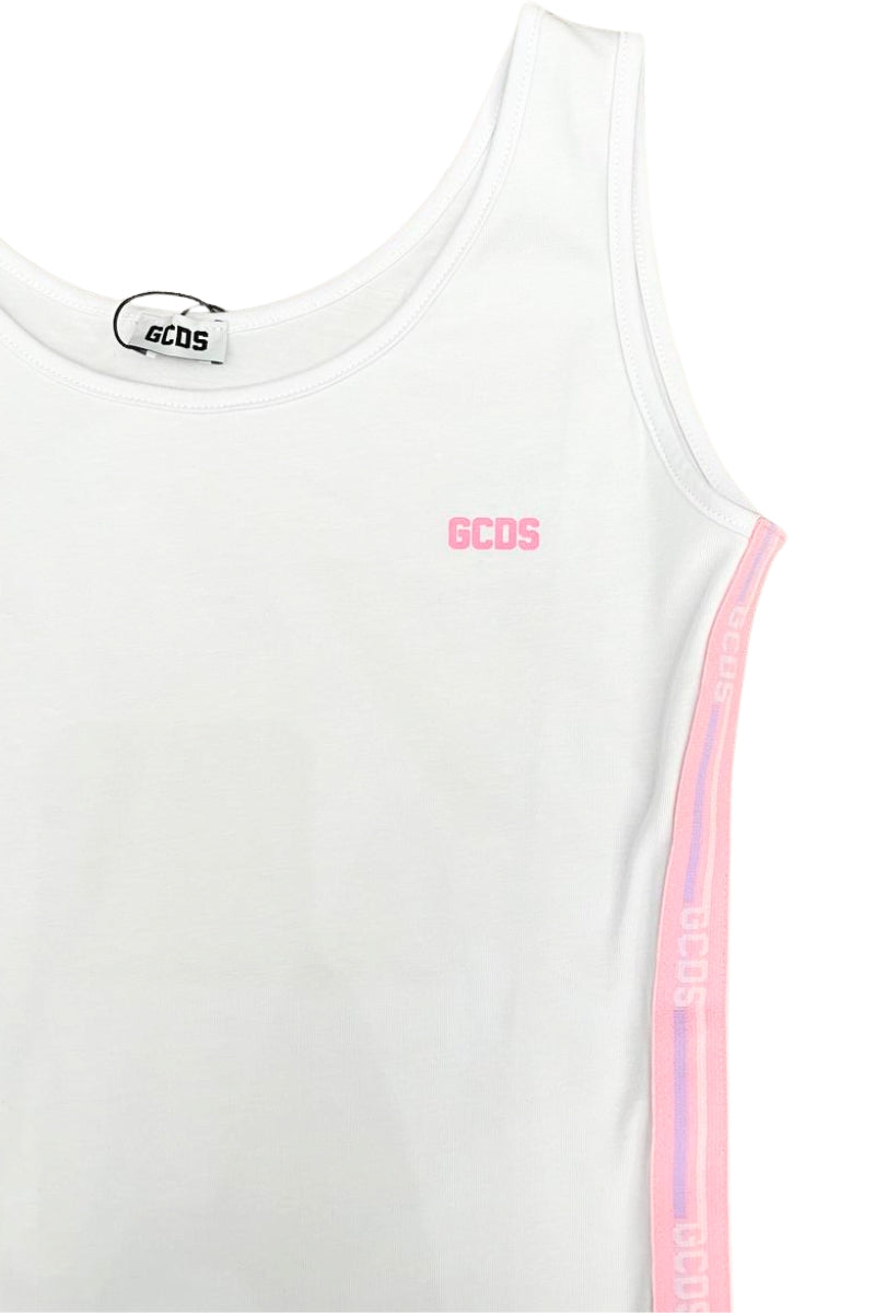 Canotta da ragazza con fasce laterali multi logo a contrasto colore C1GJQB559J336