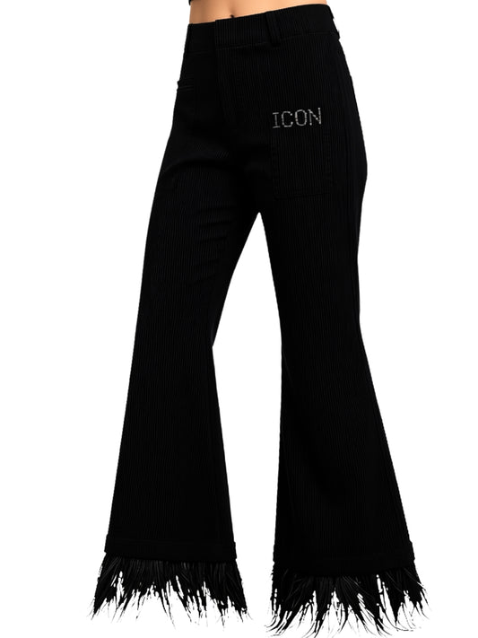 Pantaloni da ragazza con piume applicate sul fondo IGTR001511