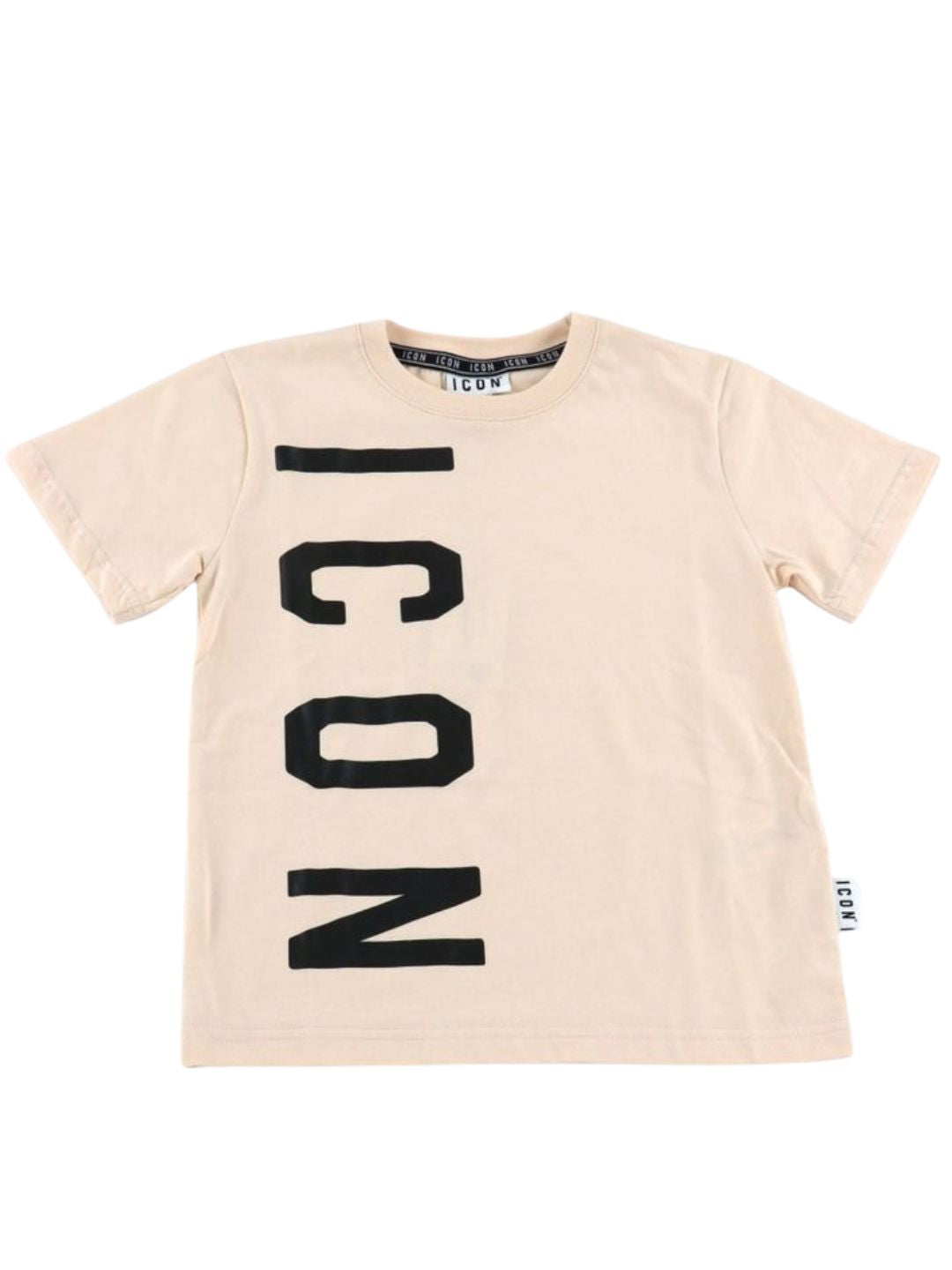 T-shirt da ragazzo in cotone con maxi logo lettering verticale a destra IBKS001361