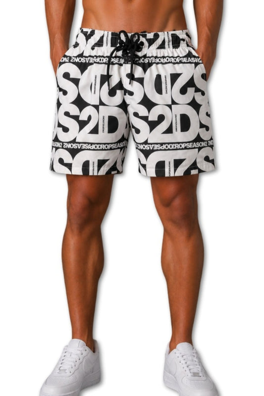 Costume da bagno da uomo modello boxer con multi logo lettering a contrasto all over SS26B04