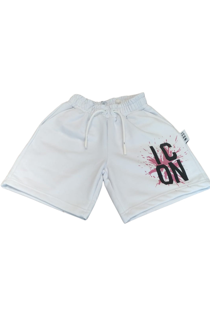Bermuda da ragazza in cotone con stampa logo e schizzo a contrasto colore a sinistra IGSH001142