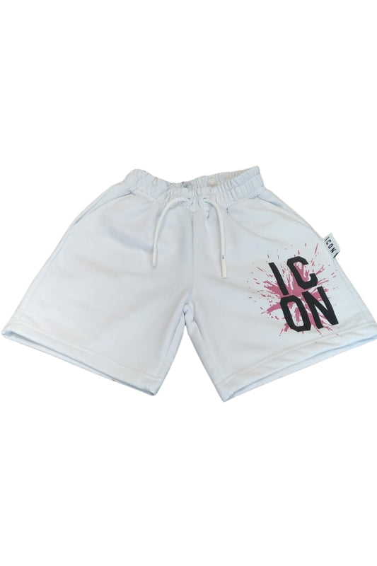 Bermuda da ragazza in cotone con stampa logo e schizzo a contrasto colore a sinistra IGSH001142