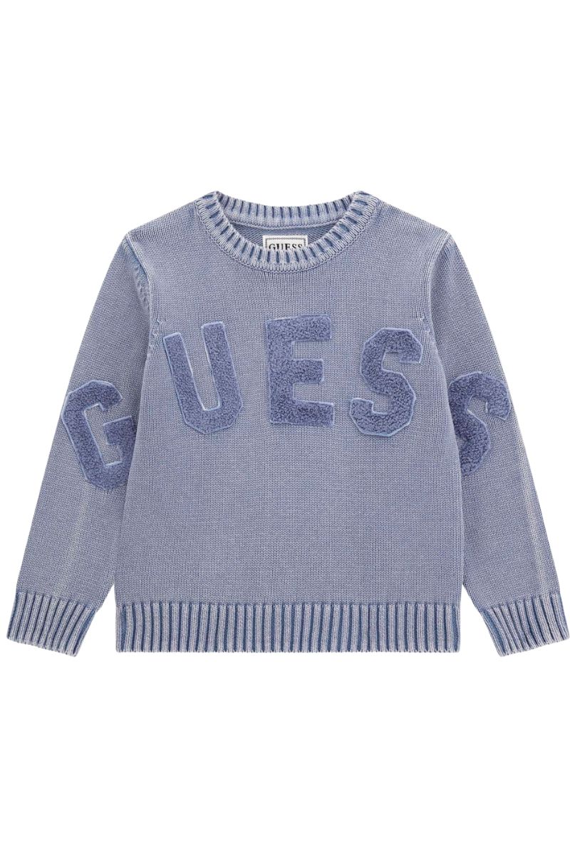 Maglione girocollo da neonato e bambino in puro cotone tricot con maxi logo lettering  N5YR05Z3OK1