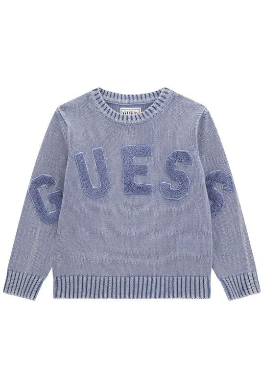 Maglione girocollo da neonato e bambino in puro cotone tricot con maxi logo lettering  N5YR05Z3OK1