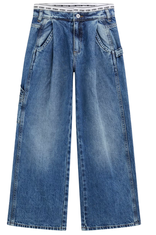 Jeans da ragazza in cotone con vestibilità palazzo ed elastico logato sul girovita J5RA12D45E0