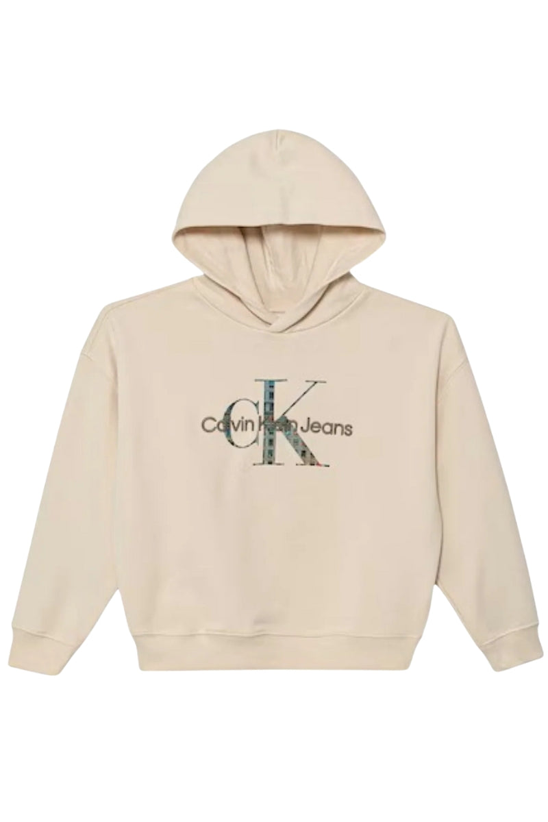 Felpa da ragazzo con cappuccio e maxi logo monogram a fantasia IB0IB02524PGB