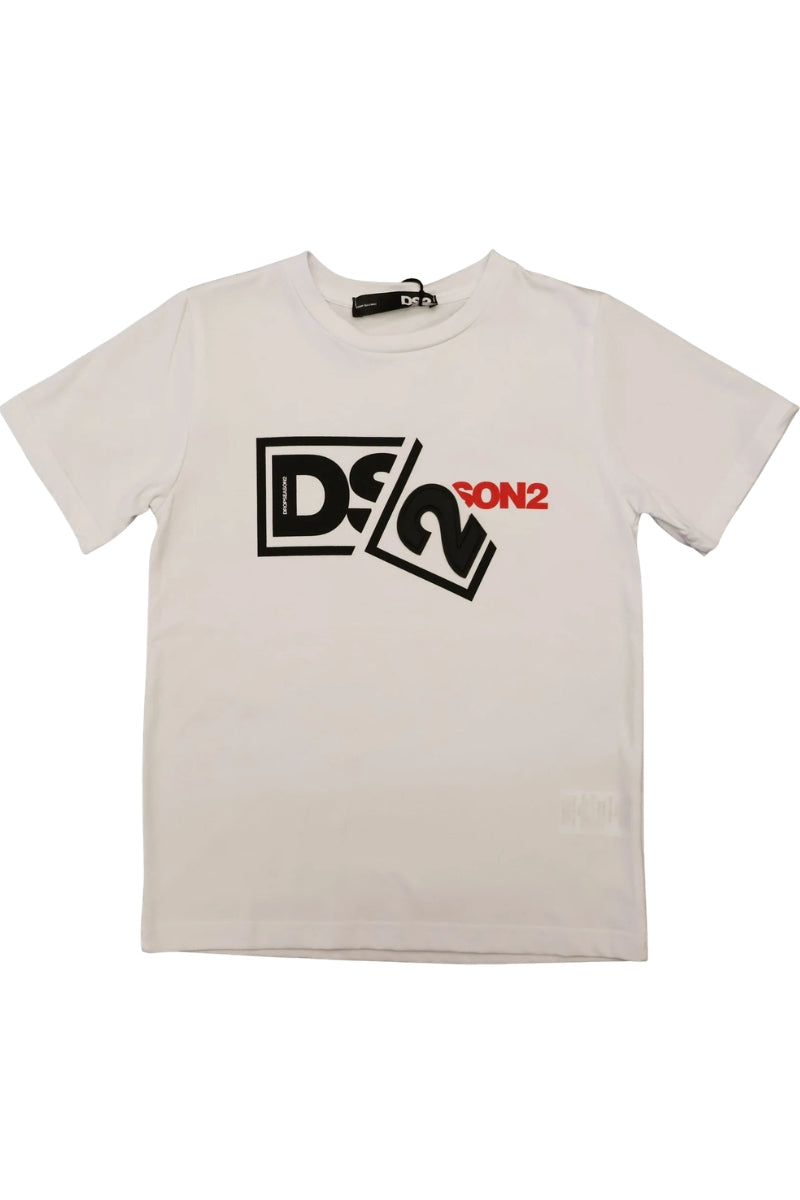 T-shirt girocollo da ragazzo con maxi stampa loggata a contrasto colore frontale SS26K41