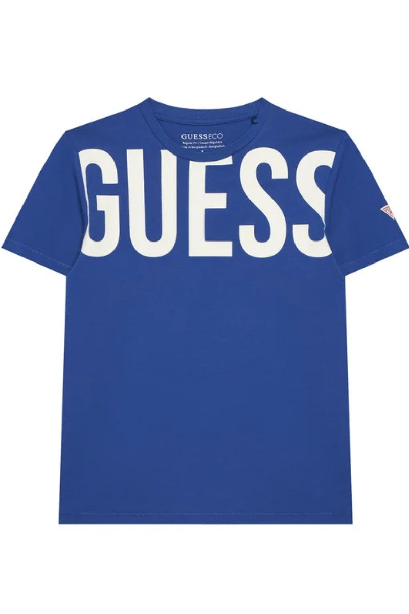 T-shirt girocollo da ragazzo con maxi logo lettering stampato a contrasto sul davanti L6GI26J1314