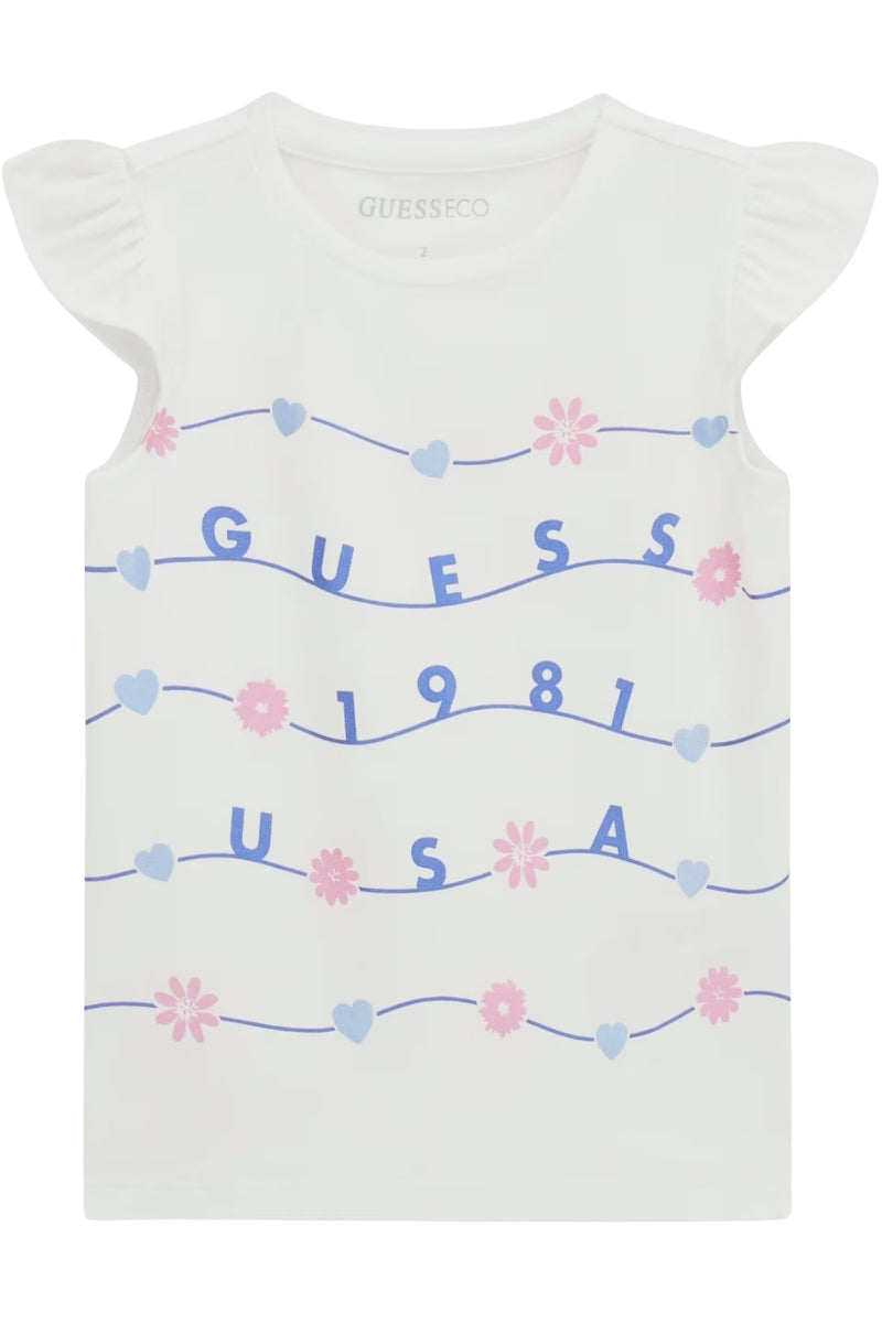 T-shirt da neonata e bambina in cotone con ruches sulle maniche K6GI01K6YW4