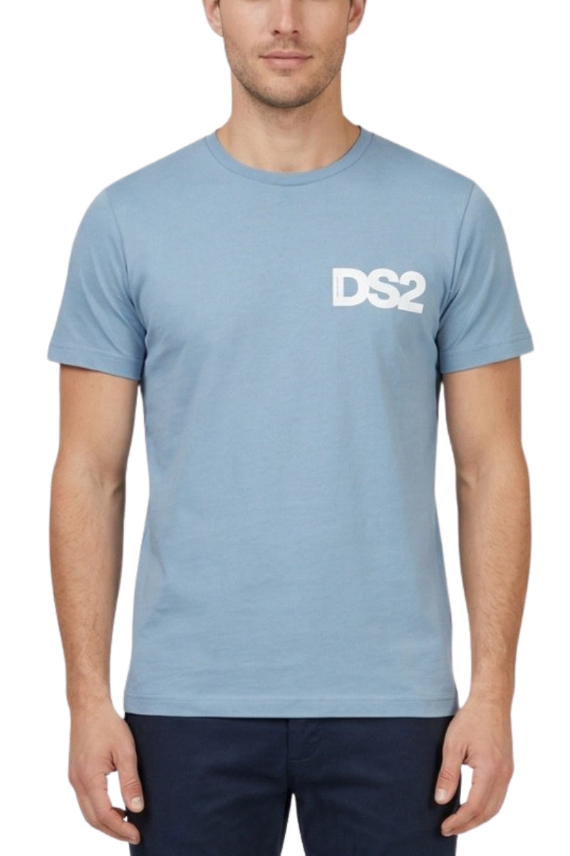 T-shirt girocollo da uomo con stampa logo lettering a contrasto a sinistra SS26267