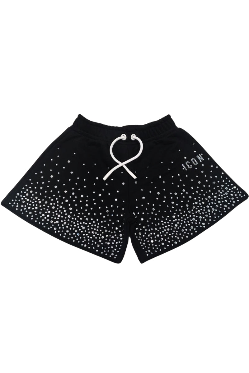 Shorts da ragazza in cotone con strass all over e dettagli a contrasto IGSH001257
