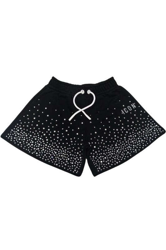 Shorts da ragazza in cotone con strass all over e dettagli a contrasto IGSH001257
