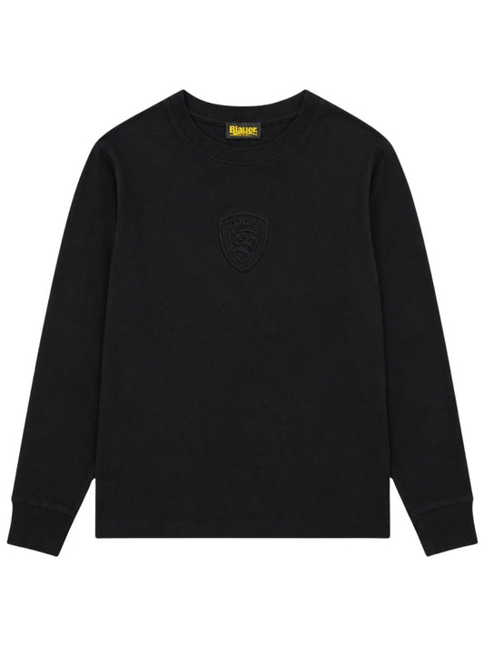 Maglia da ragazzo in cotone con scudo loggato ton sur ton sul davanti 26WBLKH01526