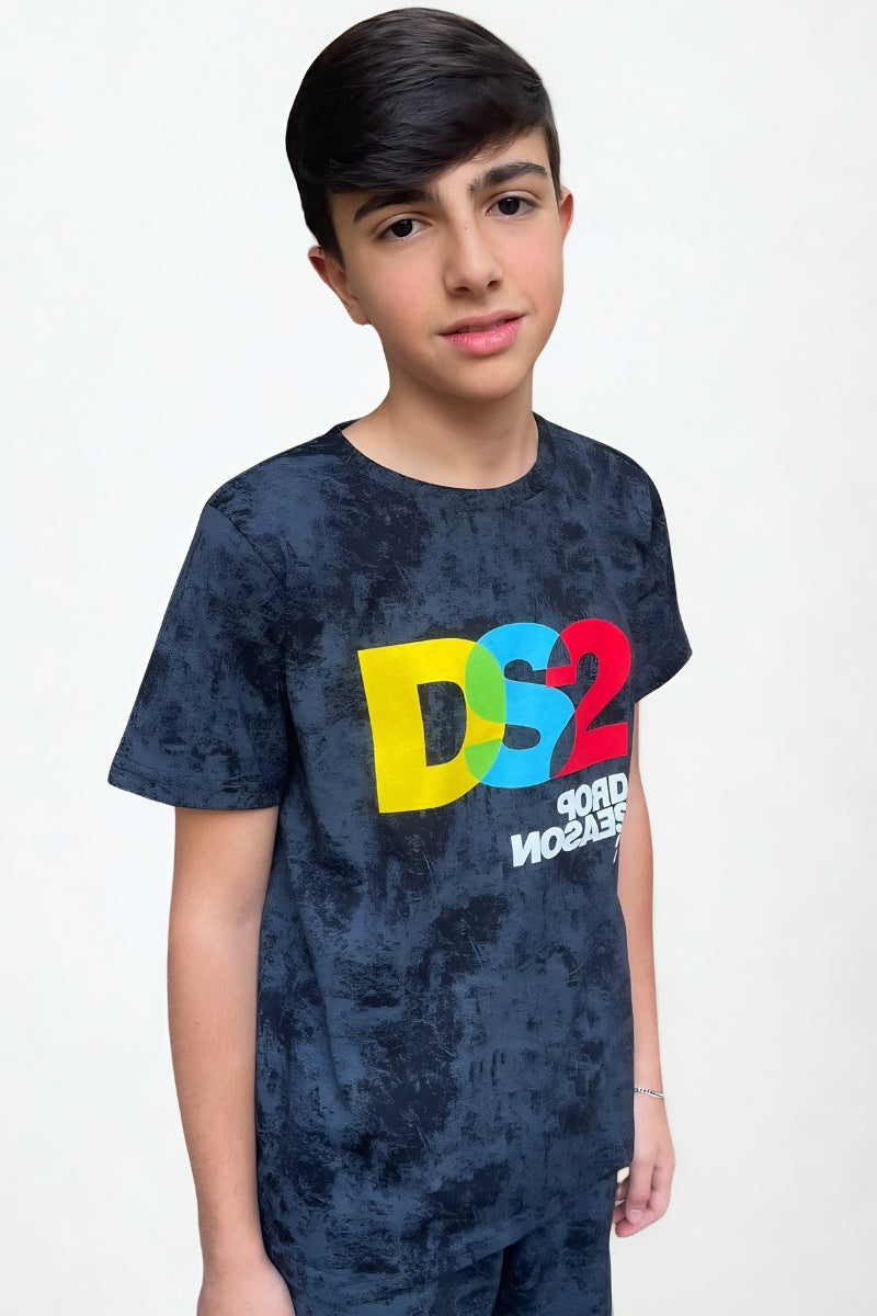 T-shirt da ragazzo in cotone con stampa effetto vintage SS26K02