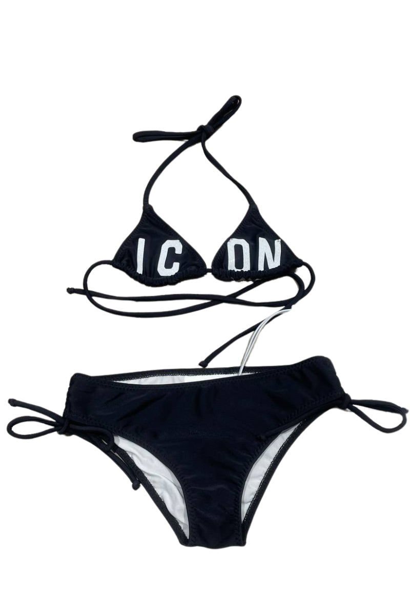 Costume da bagno da ragazza bikini con logo lettering a contrasto colore IGCS001200