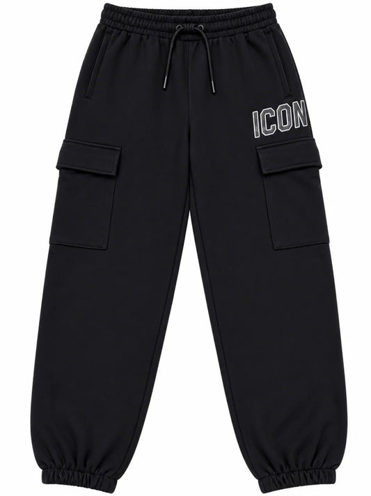 Pantaloni tuta da ragazzo modello cargo con logo lettering stampato a sinistra IBSP001355