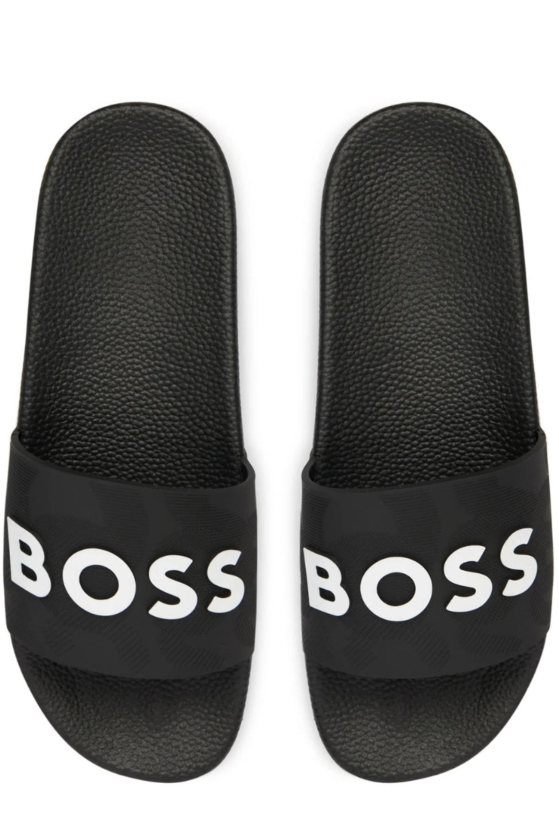 Ciabatte da ragazzo con logo lettering a contrasto colore J52669/09B