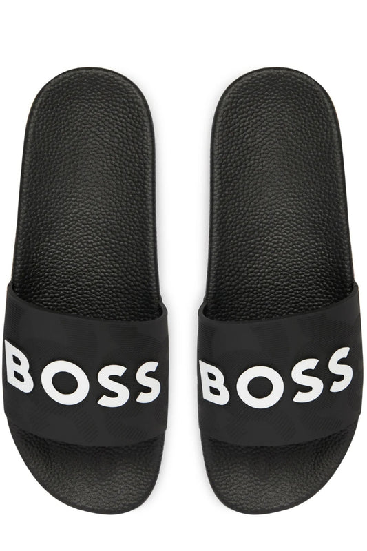 Ciabatte da ragazzo con logo lettering a contrasto colore J52669/09B
