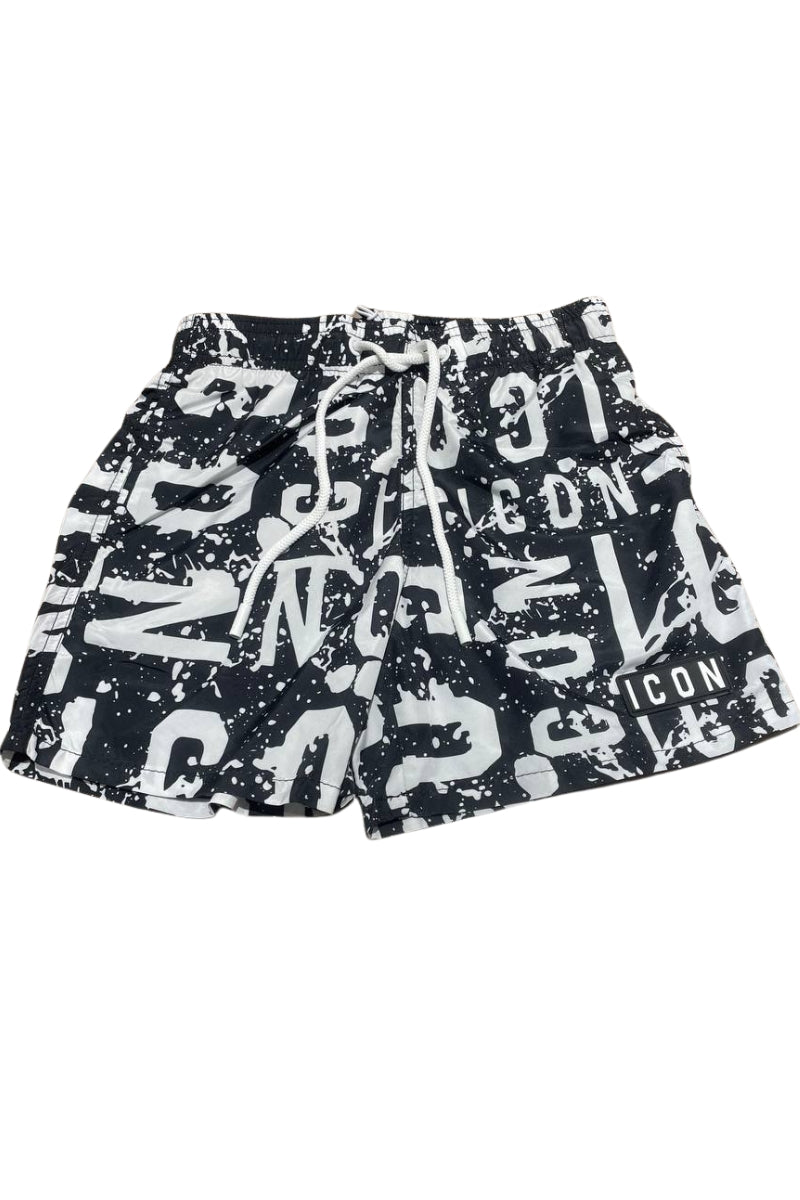 Costume da bagno da ragazzo modello boxer con multi logo lettering a contrasto e schizzi IBCS001174