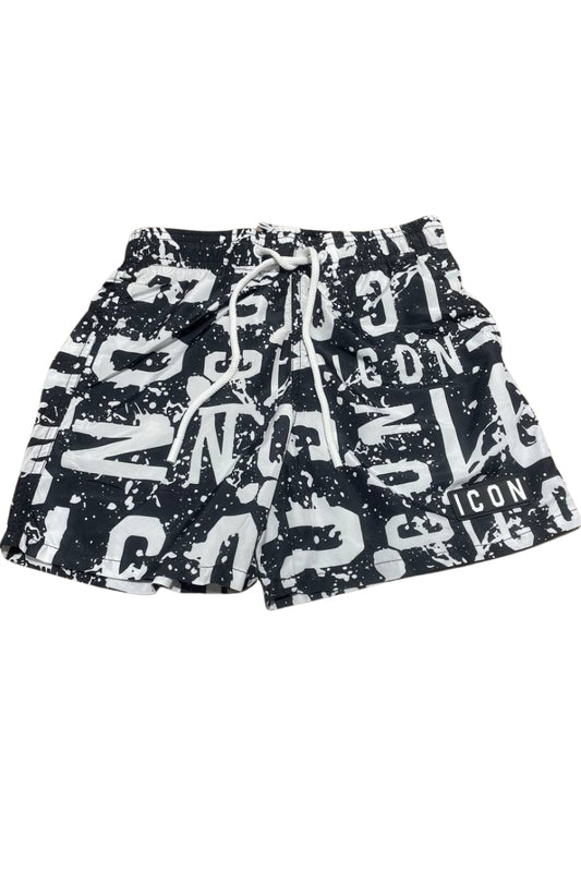 Costume da bagno da ragazzo modello boxer con multi logo lettering a contrasto e schizzi IBCS001174