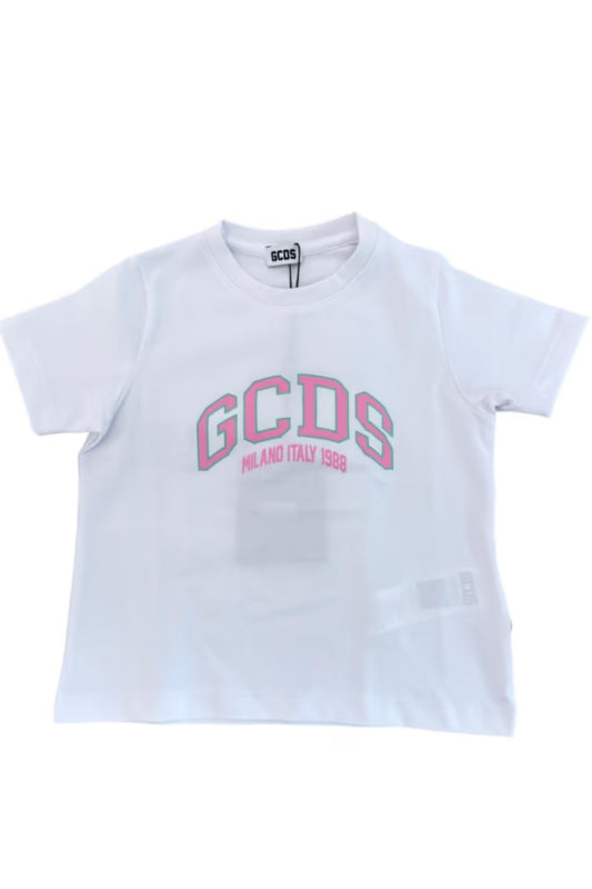 T-shirt girocollo da ragazza in cotone con maxi logo stampato sul davanti C1GJQC541J336