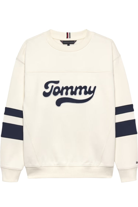 Felpa girocollo da ragazzo stile college con logo lettering frontale a contrasto colore KB0KB09985YAB