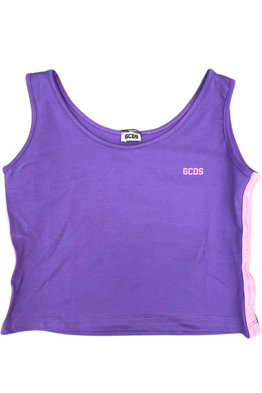 Top da ragazza con fasce laterali multi logo a contrasto colore C1GJQG556J336