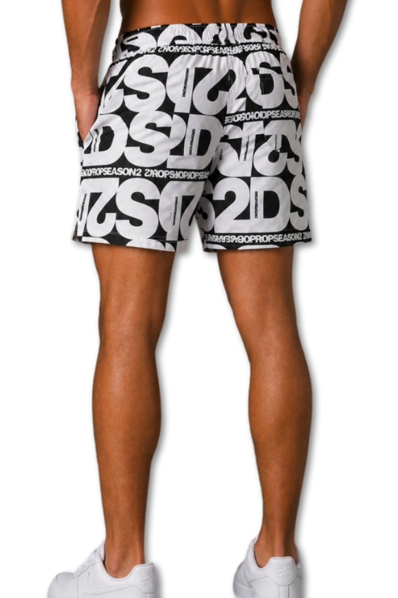Costume da bagno da uomo modello boxer con multi logo lettering a contrasto all over SS26B04