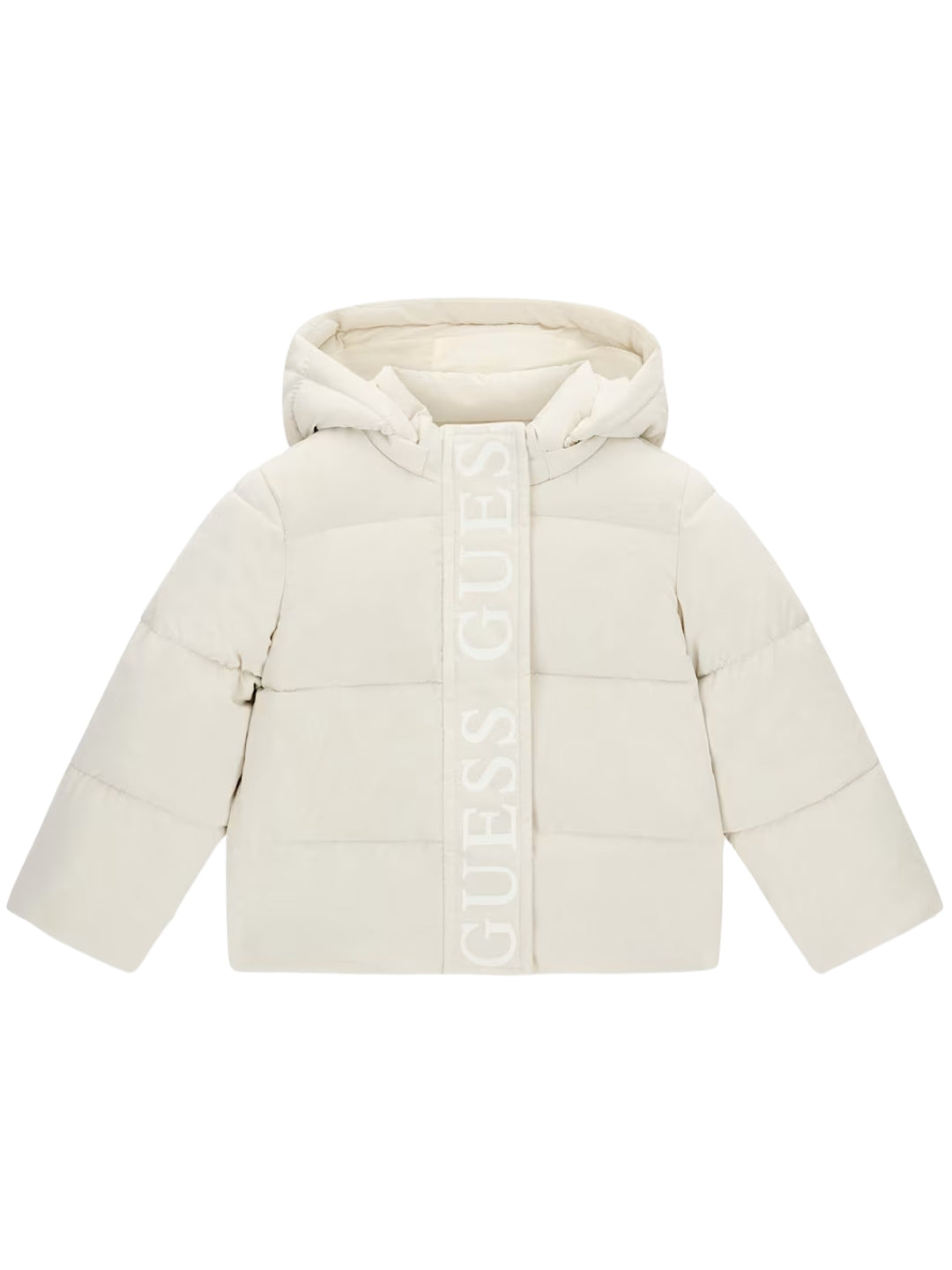Giubbotto pesante da bambina con multi logo lettering stampato ton sur ton sul davanti in verticale K6BL08W3973