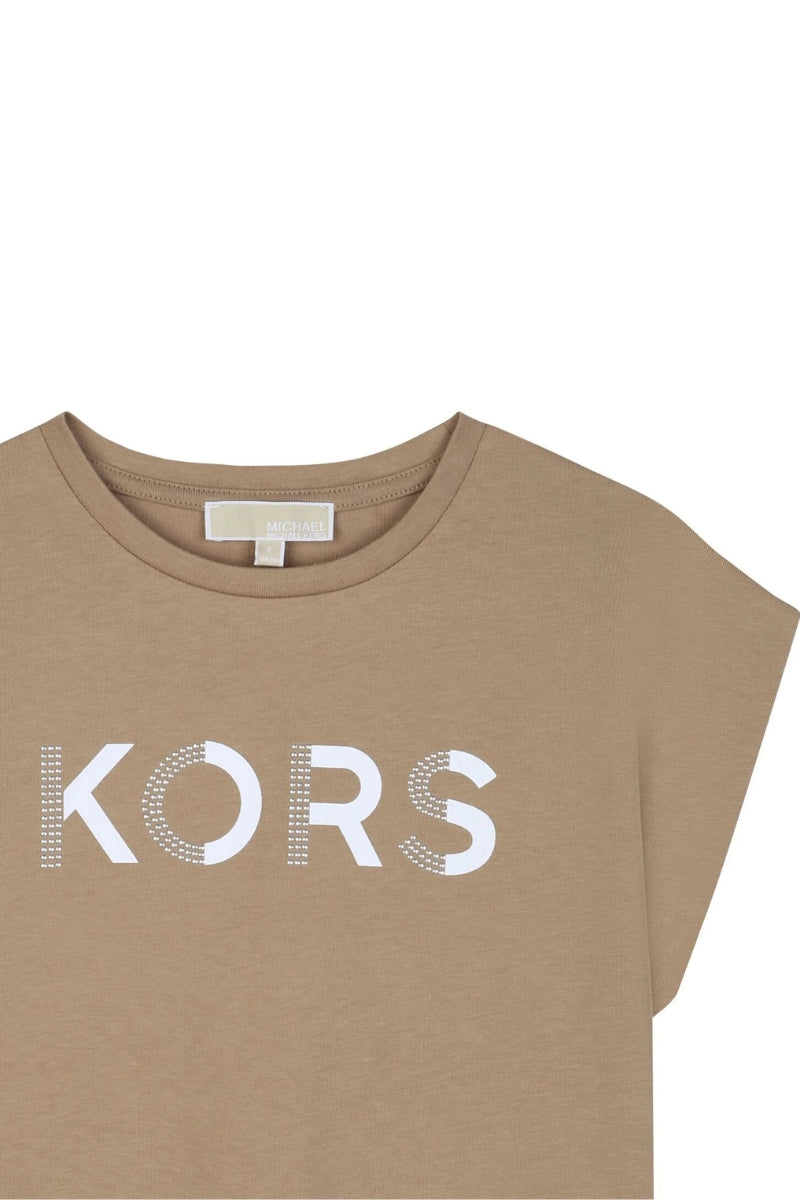 T-shirt da bambina e ragazza con logo lettering frontale con mini strass R30607/263