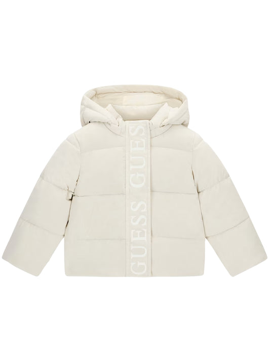 Giubbotto pesante da bambina con multi logo lettering stampato ton sur ton sul davanti in verticale (Taglia 6 e 7 anni) K6BL08W3973
