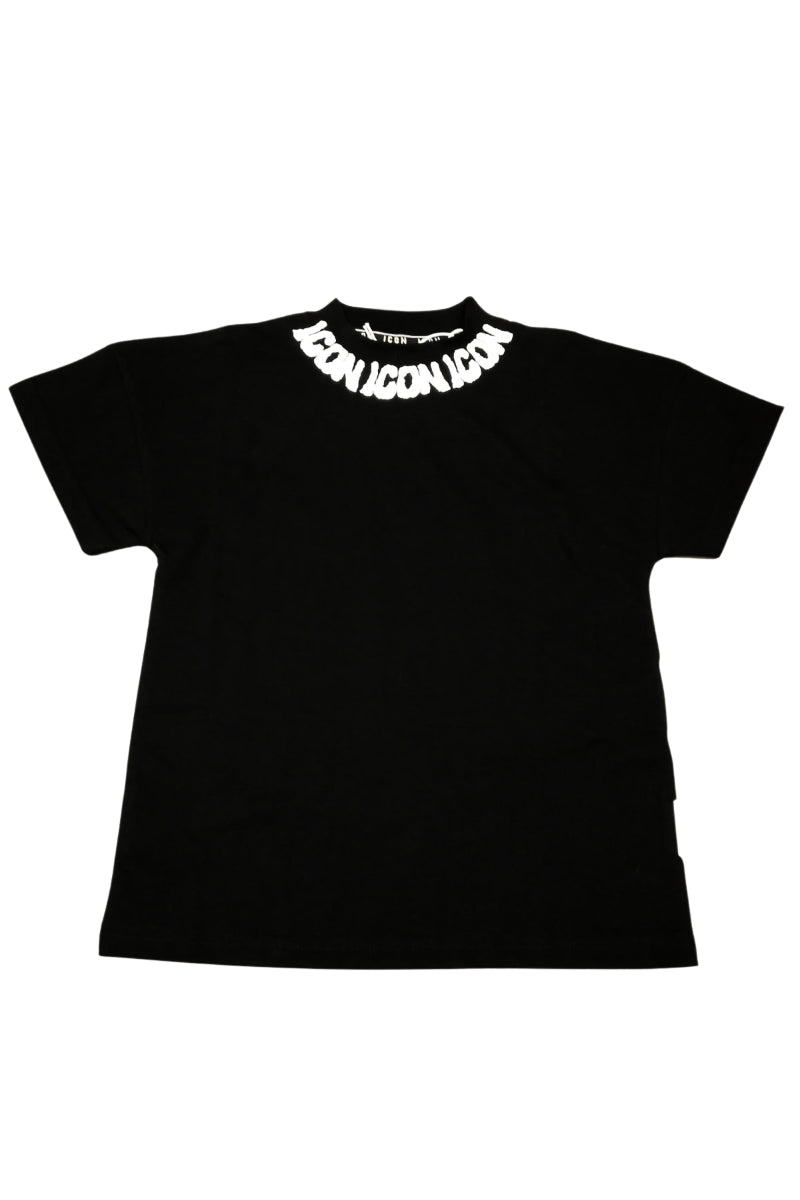T-shirt girocollo da ragazzo con multi logo lettering a contrasto sul collo IBKS001100