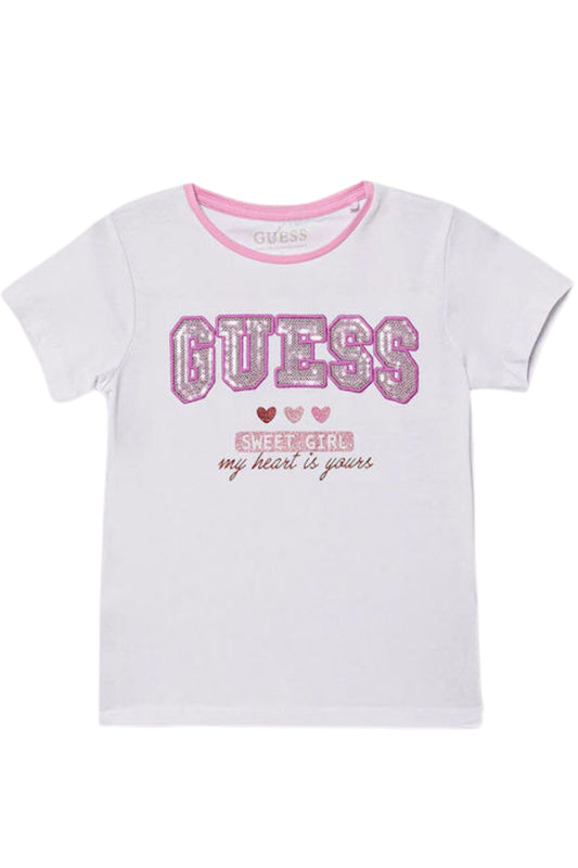 T-shirt da neonata e bambina con logo ricamato con paillettes K6RI11K6YW4