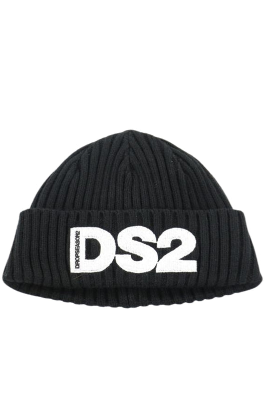 Cappello da ragazzo in maglia a coste con logo frontale a contrasto colore FW25B04